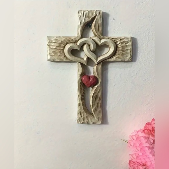 Double Hearts Cross Wall Decor NWT